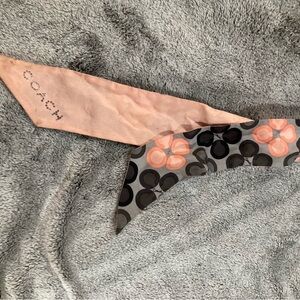Coach Pink and Gray Floral Signature Silk Scarf Tie